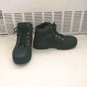 Skechers Ankle Boots Big Kids 4 Black Jammer Platform Glitter LaceUp Zip 90s Y2K